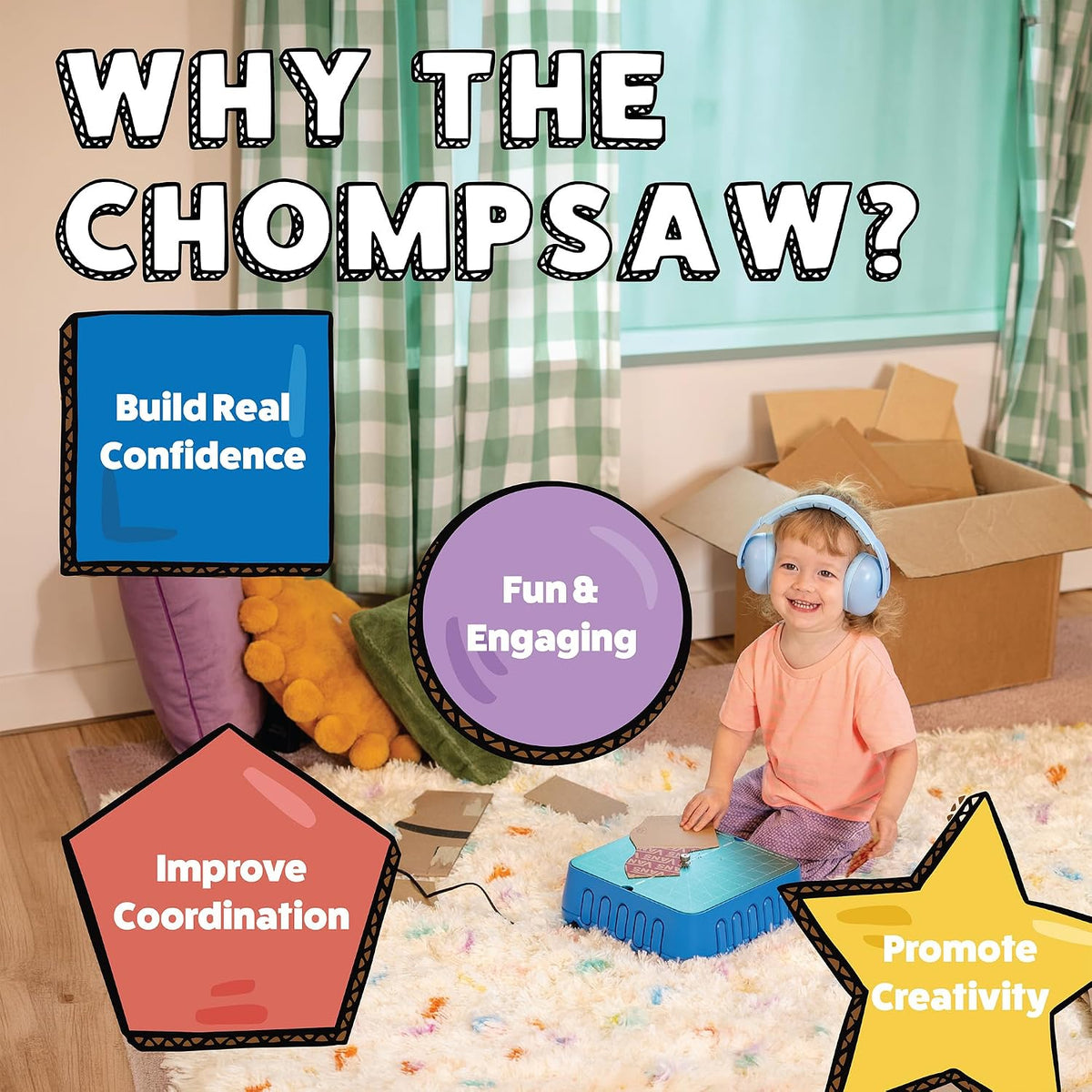 Chompshop ChompSaw Cardboard Cutter, Kid-Friendly Power Tool, Ages 3+