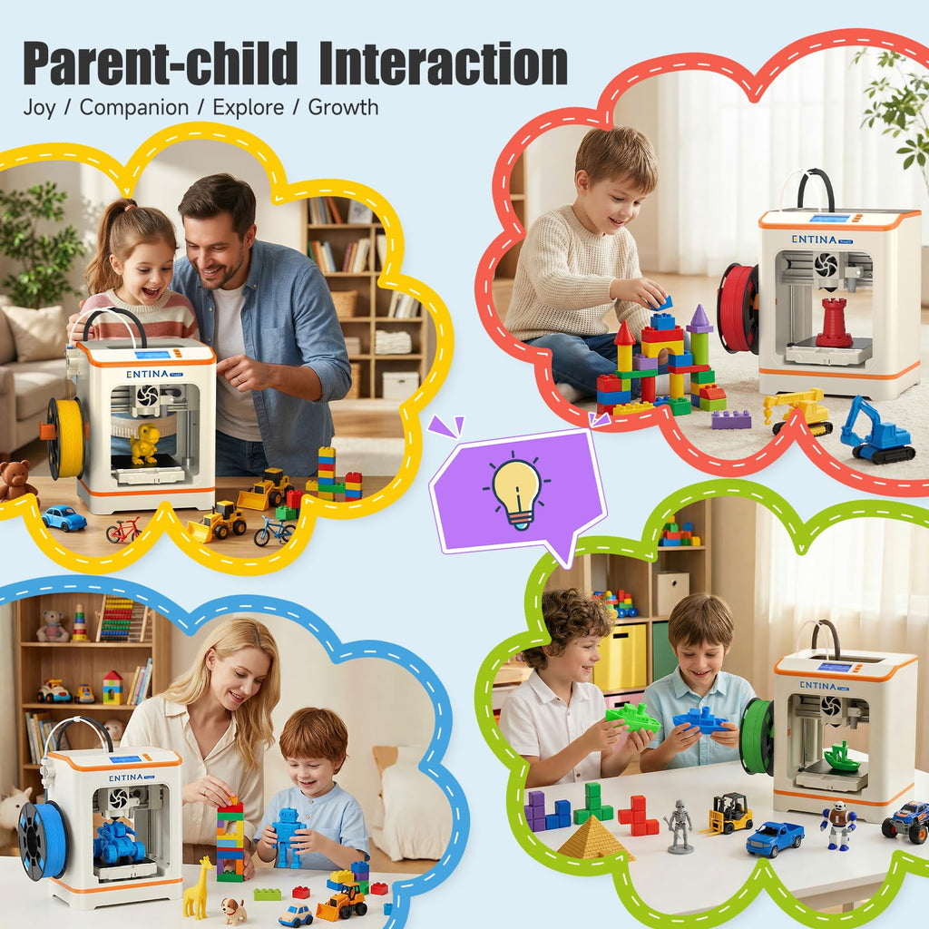 Entina Tina2C 3D Printer for Beginners, Fully Assembled Starter Mini 3D Printer, Start in 8 Mins, App & WiFi Control, Auto Leveling, 3500+ Model Library, 25+ Creative DIY Modules for STEM, Home