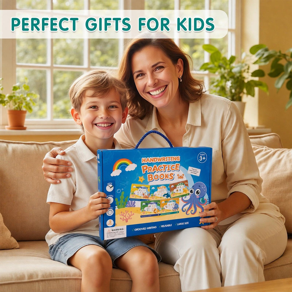 Magic Grooved Writing Practice, Tiny Thinkers Reusable Indented Handwriting Practice for Kids 3-5, Your Little Explorer Motor Magic Happy Writer System Children Set Age 6-8 for Preschool Kindergarten