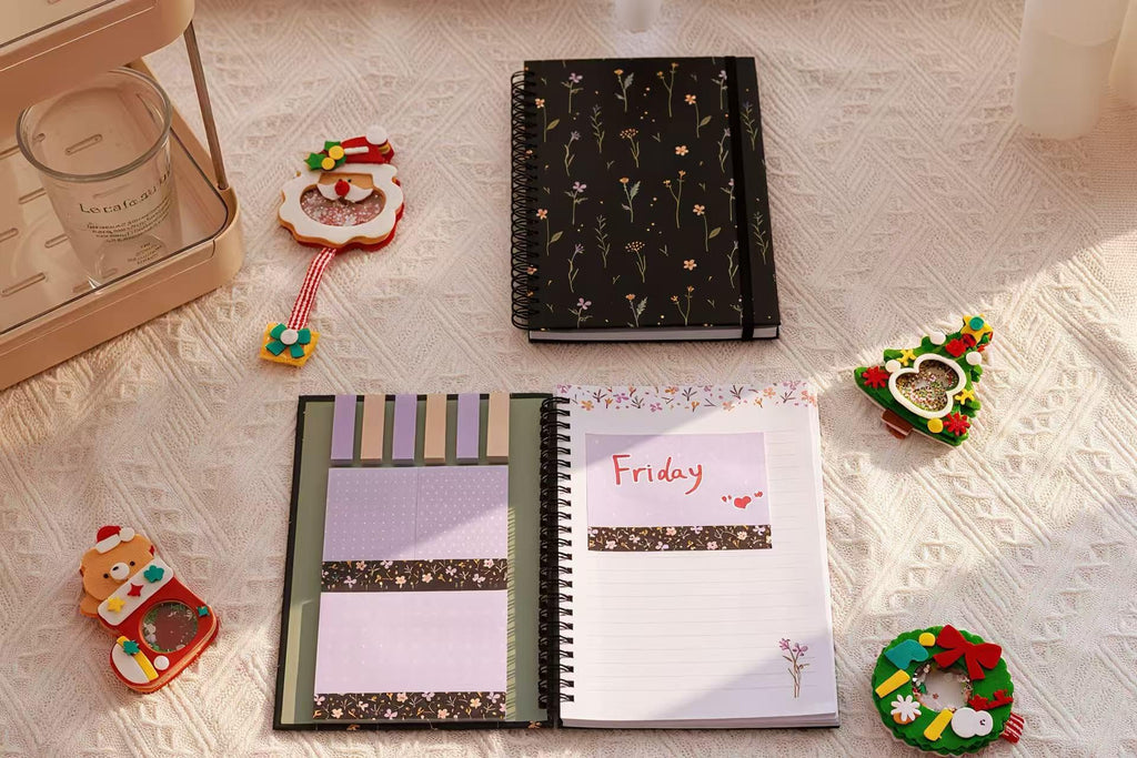 A5 Spiral Sticky Notebook,with 9 pads of decorated sticky notes and a handy notebook,for Bible study;Note Pads Teacher Appreciation Gift Writing Memo Pads School Office Supplies and Daily Life Organization (Daisy)