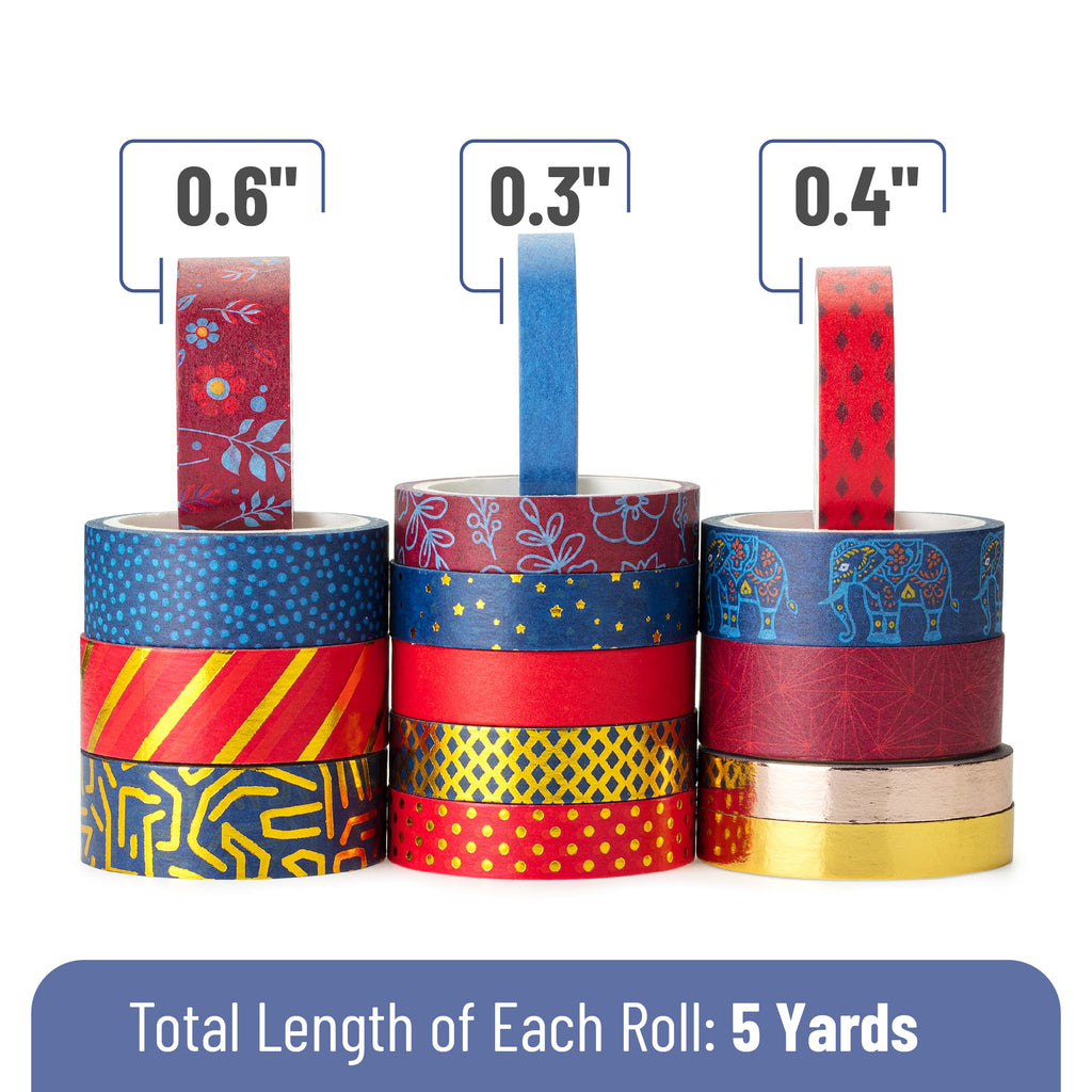 Mr. Pen- Washi Tape Set, 21 Rolls, Assorted Sizes, Floral