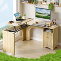 Bestier: 55" L-Shaped Student Study Desk with Manual Lift Top, USB Charging & File Drawer