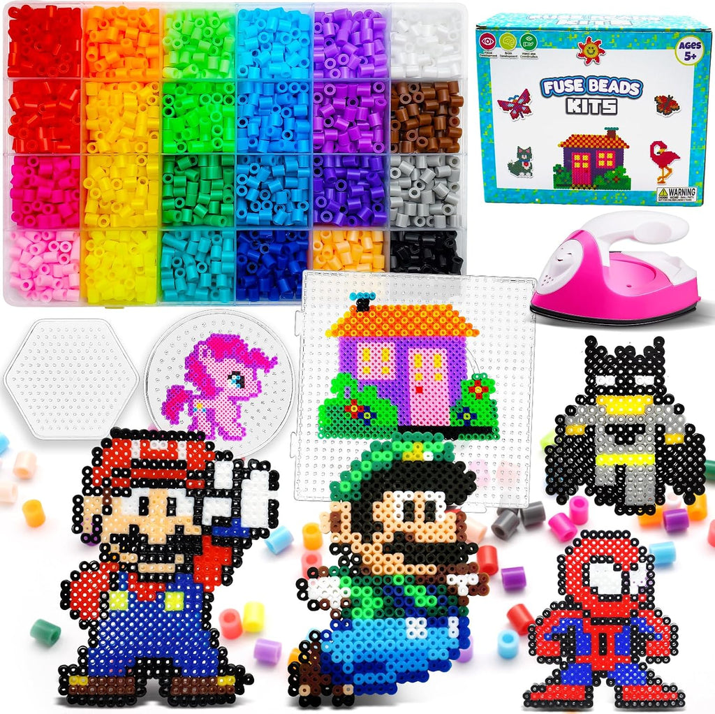FUNZBO 5200 5mm Fuse Beads Kit Iron Set - 24 Colors | 66 Patterns, Toys, Kids Crafts for Girls Ages 8-12, Arts and Crafts for Kids Ages 6-8, Gifts for Girls Boys Kids Age 5 6 7 8 9 10 11 12 Year Old