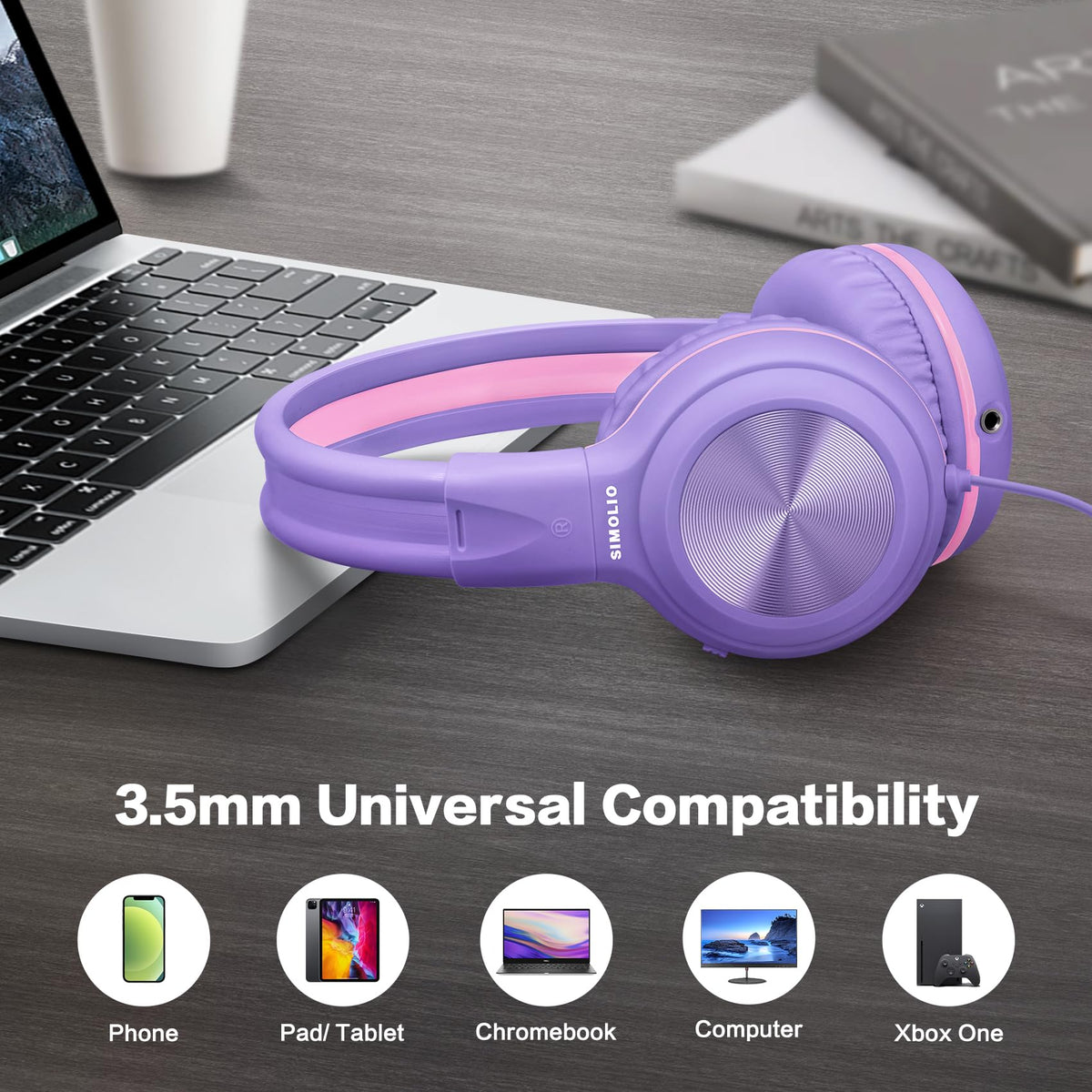 SIMOLIO Manyshare Kids Headphones with Mic, 3.5mm Wired School Headset