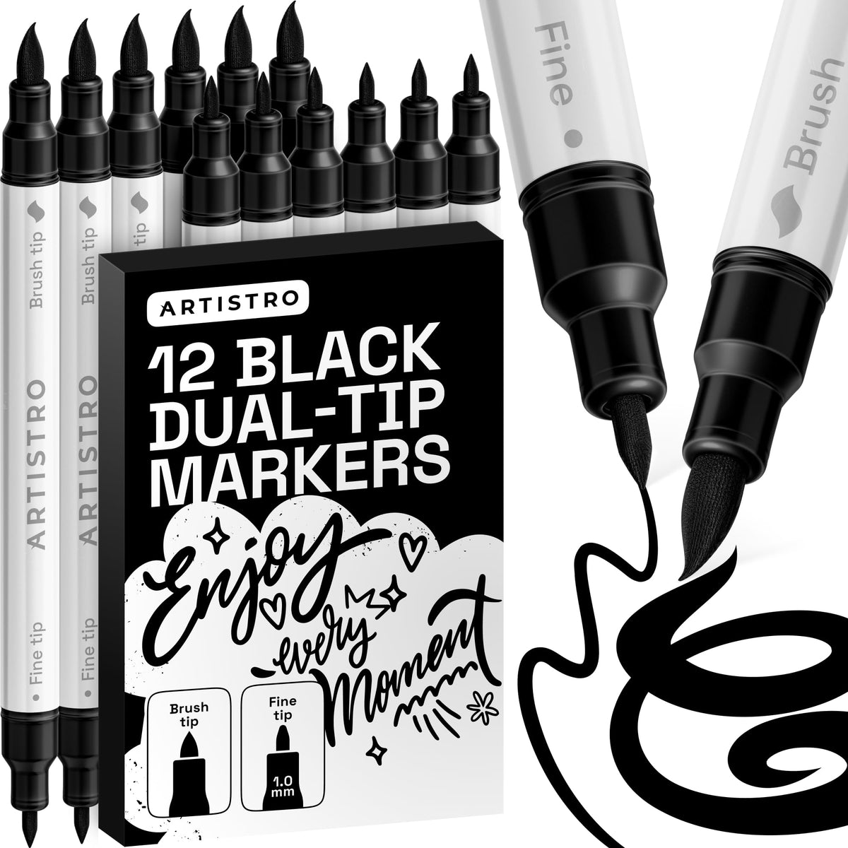 ARTISTRO Dual-Tip Acrylic Paint Markers – 1mm Fine & 1–5mm Brush Tip | ASTM D4236 Safe, Multi-Surface