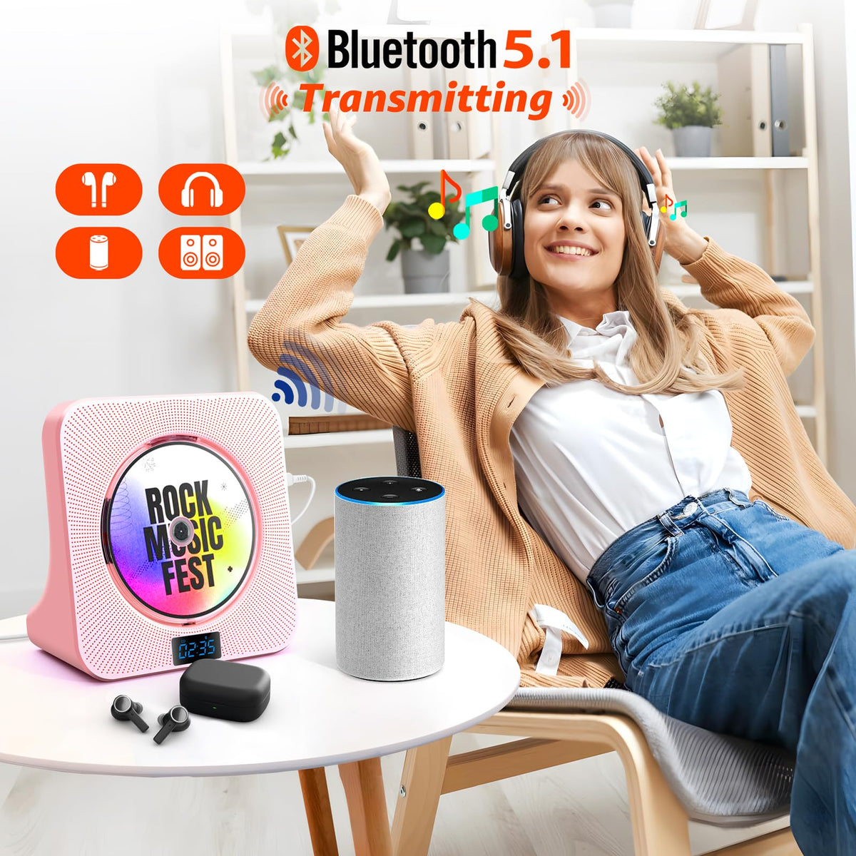 ROADOM KC607 Rechargeable Bluetooth CD Player for Learning (K–12)