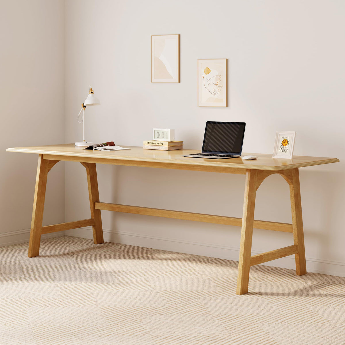 IOTXY Solid Wood Writing Table - 60" W Minimalist PC Computer Desk, Oak