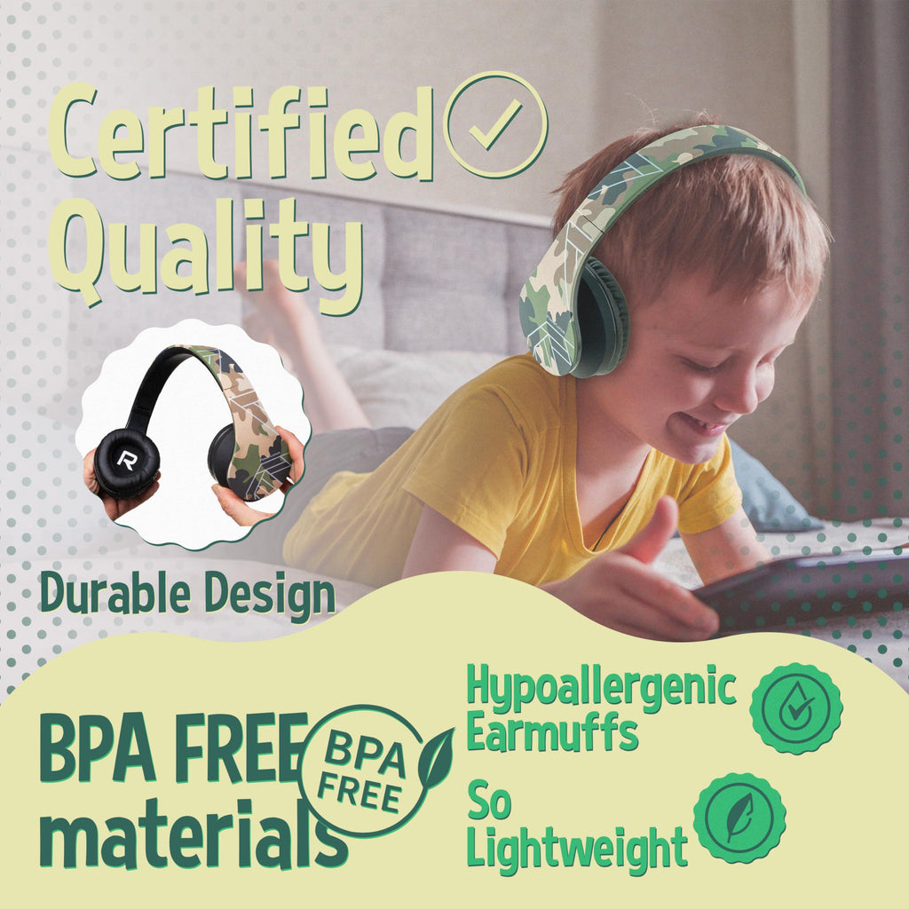 PowerLocus Kids Headphones Over-Ear, Bluetooth Wireless Headphones for Kids,with Microphone, Safe 85DB Volume Limited, Foldable with Carry Case, Audio Cable, Micro SD mode for Online Classes,PC,Phones
