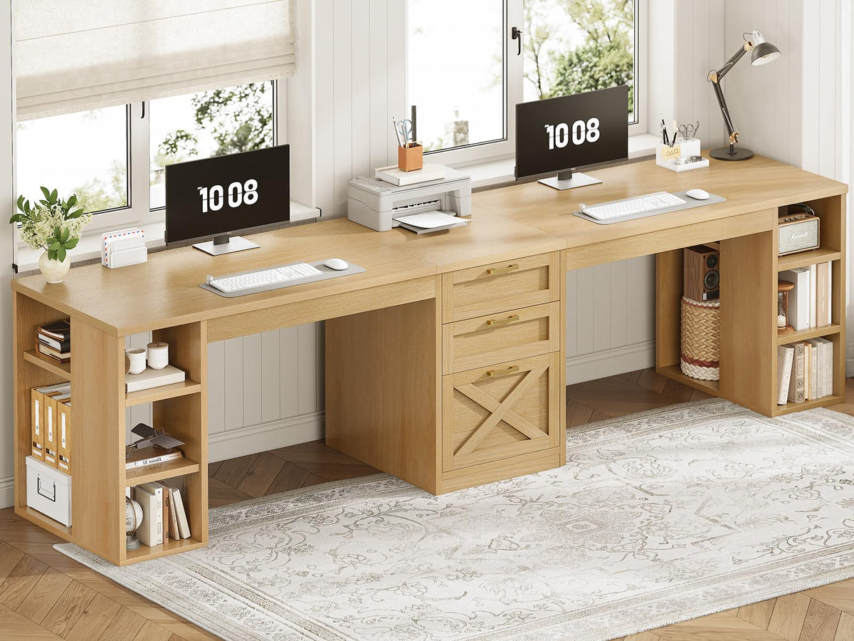 SEDETA 96.5-Inch Two-Student Desk with Drawers