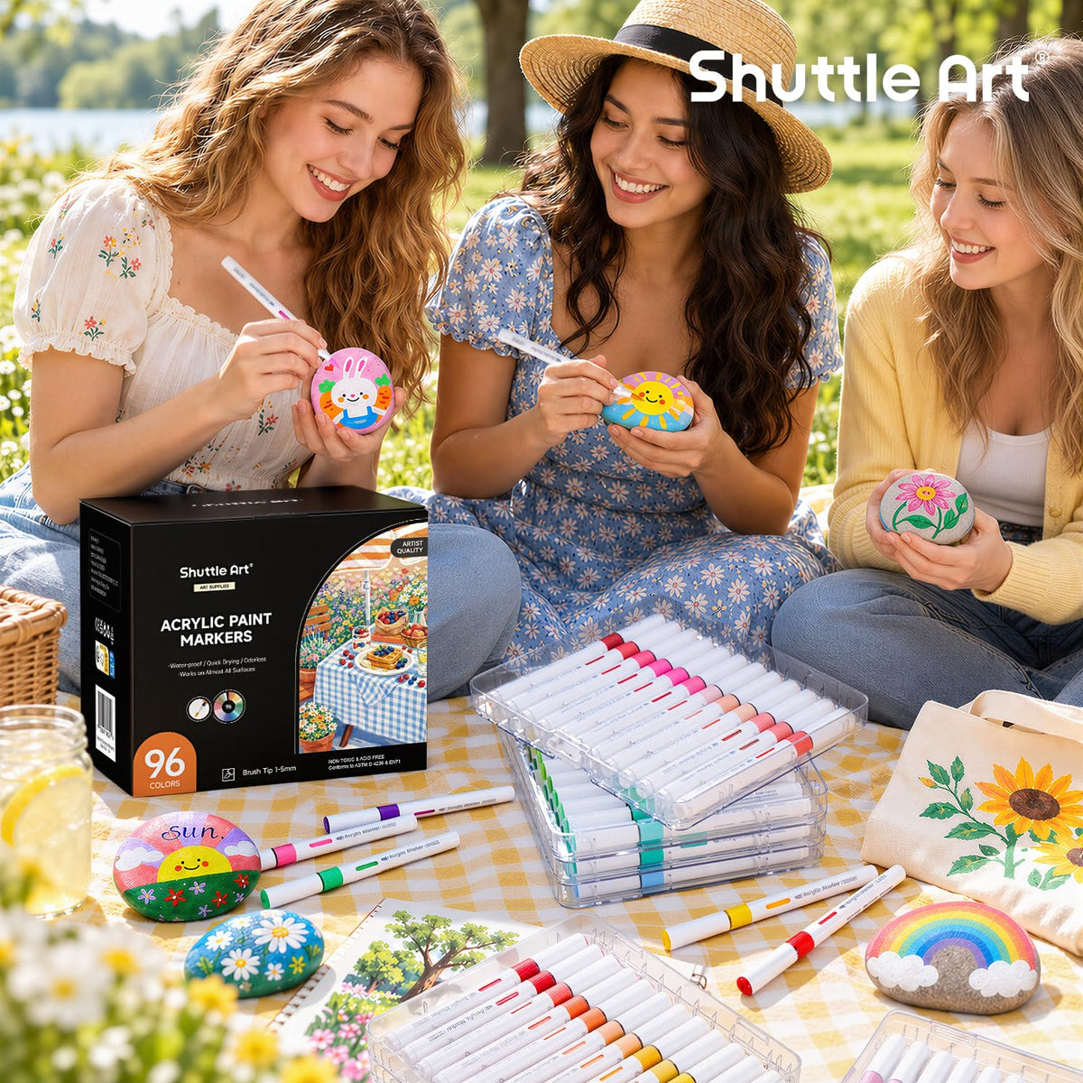 Shuttle Art 96 Colors Dual Tone Refillable Acrylic Markers with 100 Refills