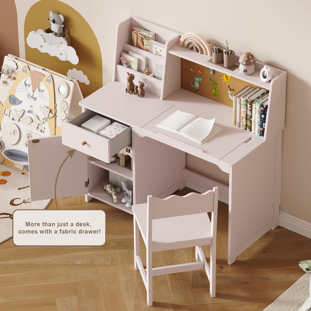 Treocho Kids Study Desk and Chair Set with Tiltable Desktop for 3-8 Years