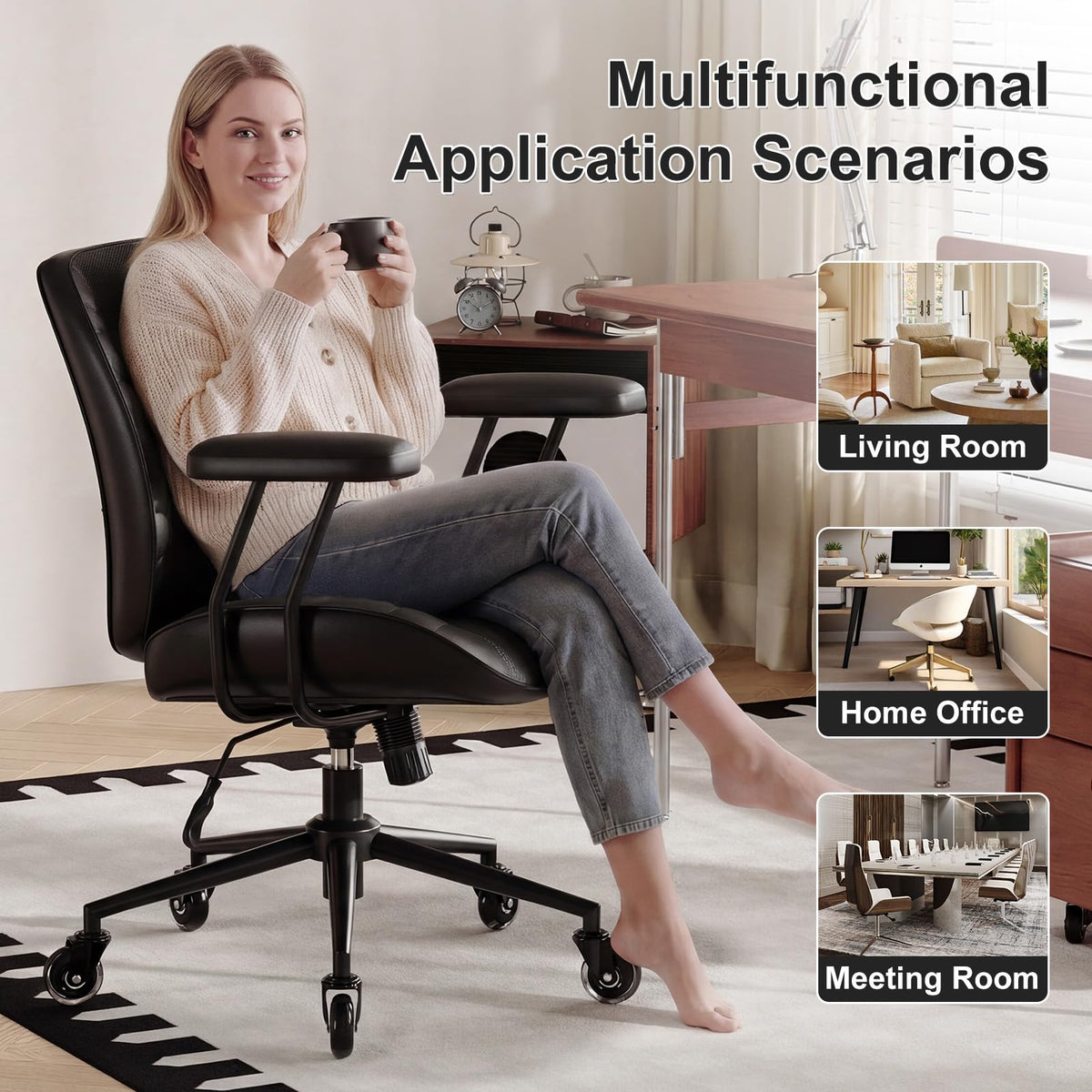 BFZ Leather Home Office Desk Chair with Lumbar Support, Brown
