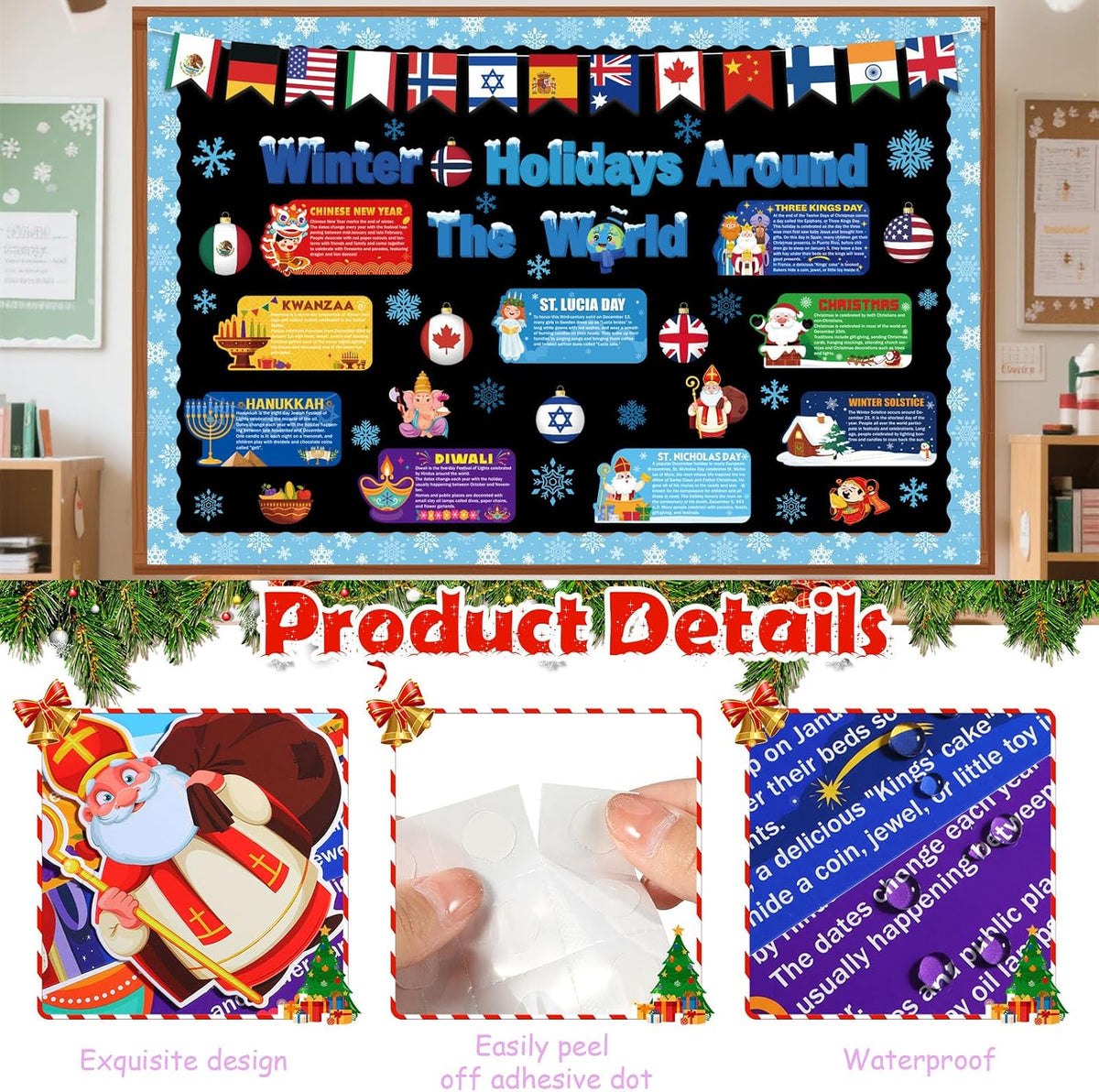 Funrous 71 Pcs Winter Bulletin Board Set Holidays Around The World