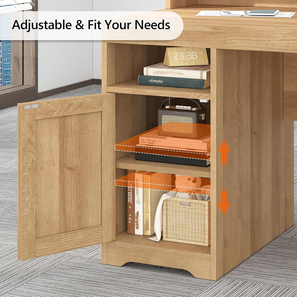 65" Farmhouse Computer Desk with Drawers and Printer Stand for Home Office