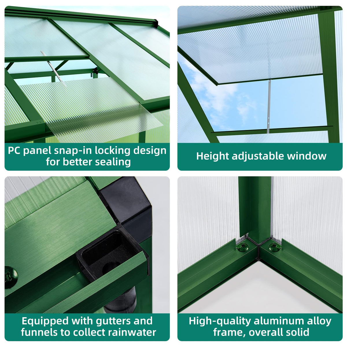 Garvee Aluminum Polycarbonate Greenhouse (6×8 to 8×12 ft)
