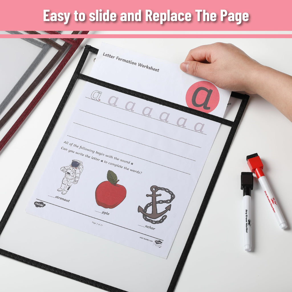 Mr. Pen- Reusable Dry Erase Pocket Sleeves, 10" x 14", 6 Pack, Colorful