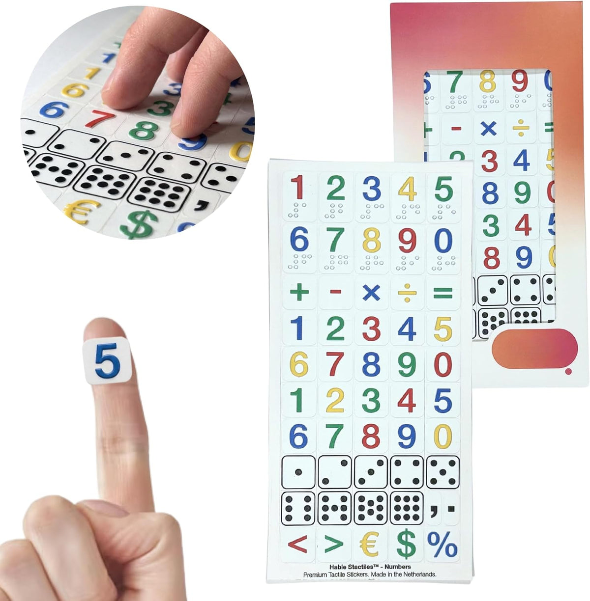 2.5D Tactile Number Stickers – Braille & Print (51 Pack)