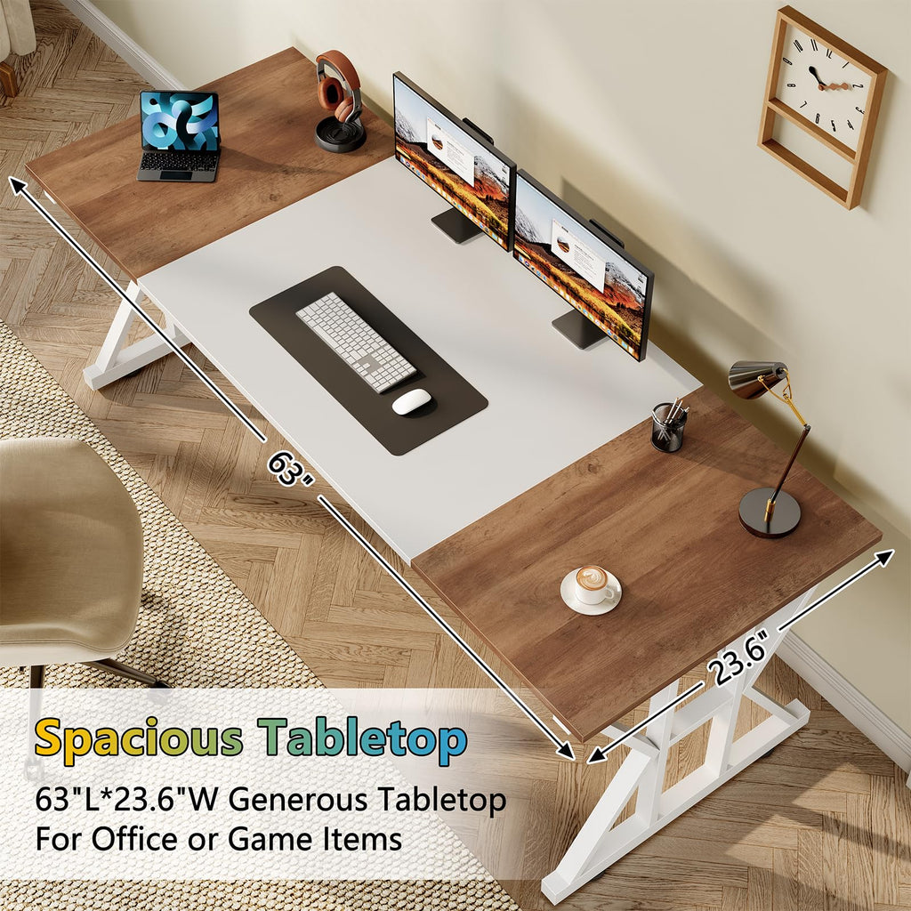 63" Large Computer Desk with Thickened Frame for Home Office, Living Room