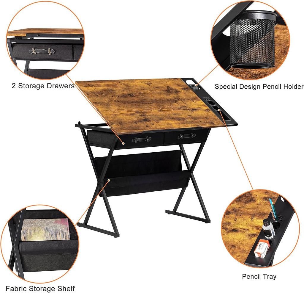 VECELO Adjustable Drafting and Art Desk with Stool