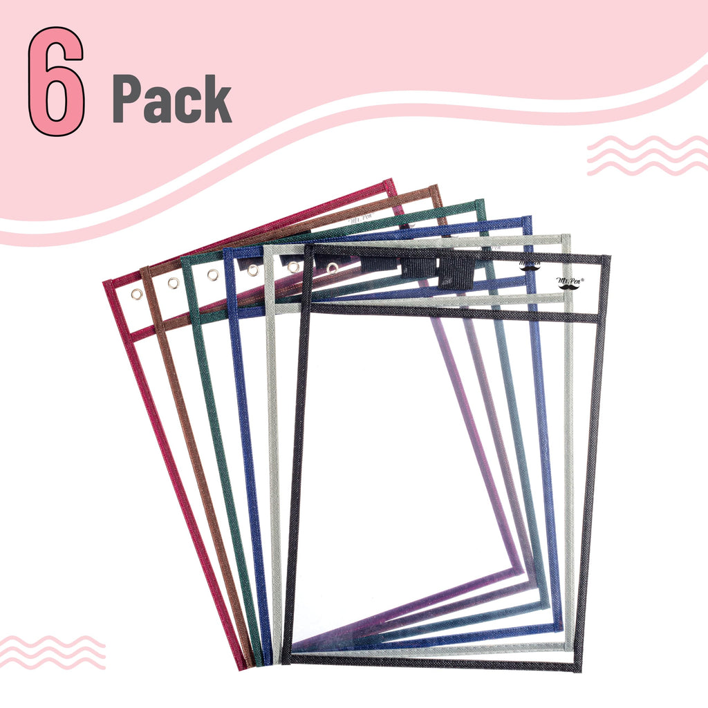 Mr. Pen- Reusable Dry Erase Pocket Sleeves, 10" x 14", 6 Pack, Colorful