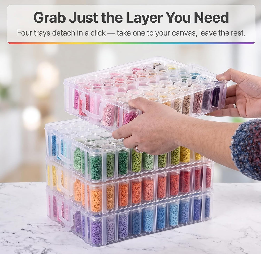 Diamond Art Storage Organizer, 200 Jars, 4-Tier Stackable Case