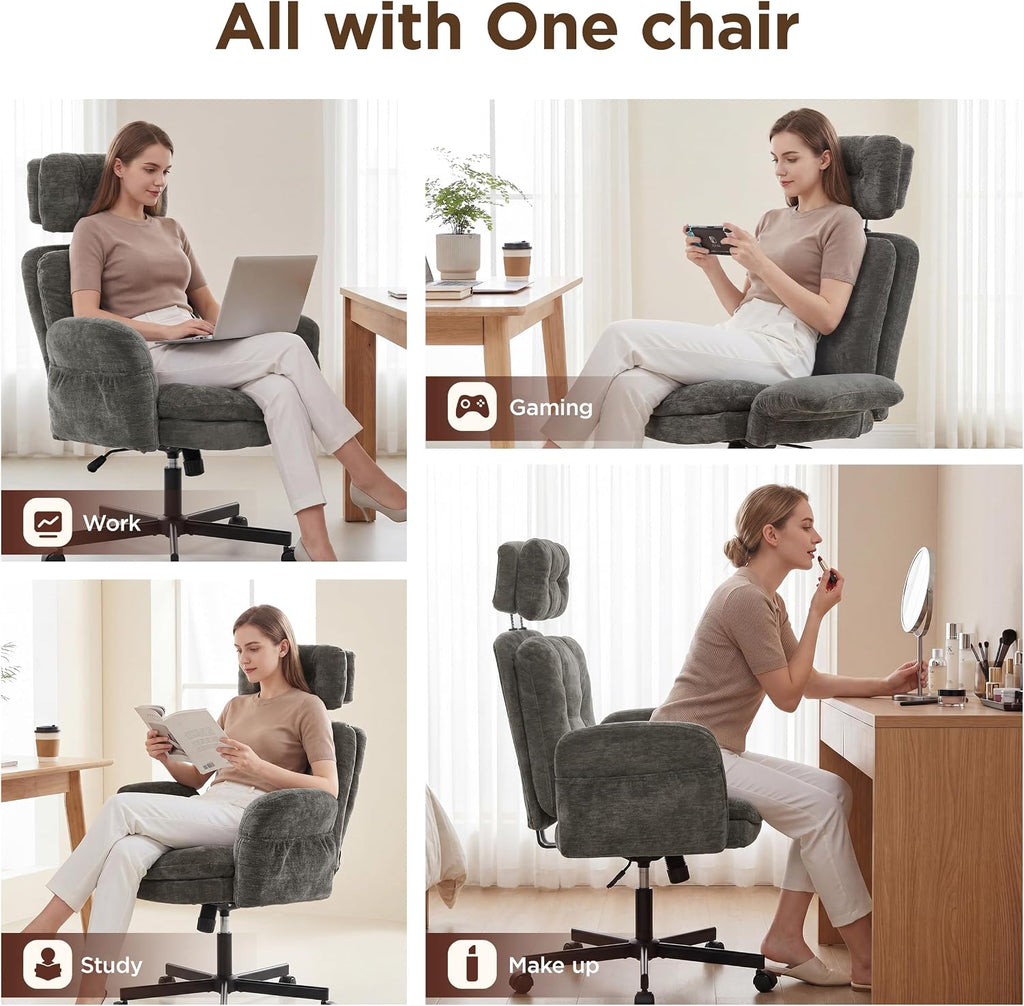 FiveWillowise Cross Legged Office Chair with Flip-up Arms&Hight Back,Grey