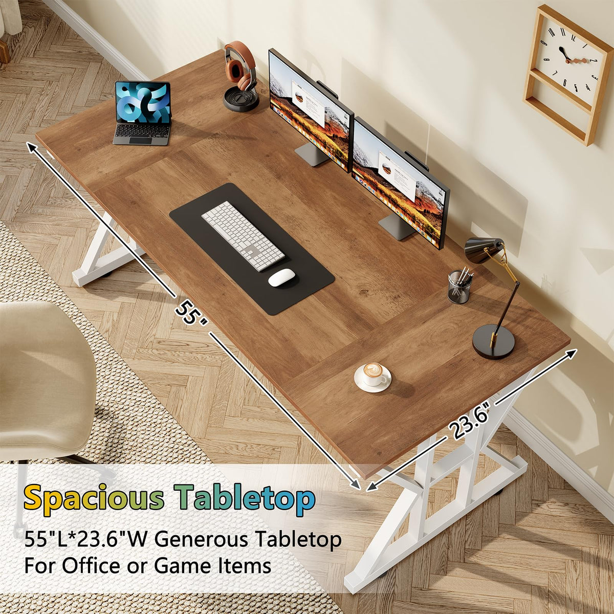 63" Large Computer Desk with Thickened Frame for Home Office, Living Room