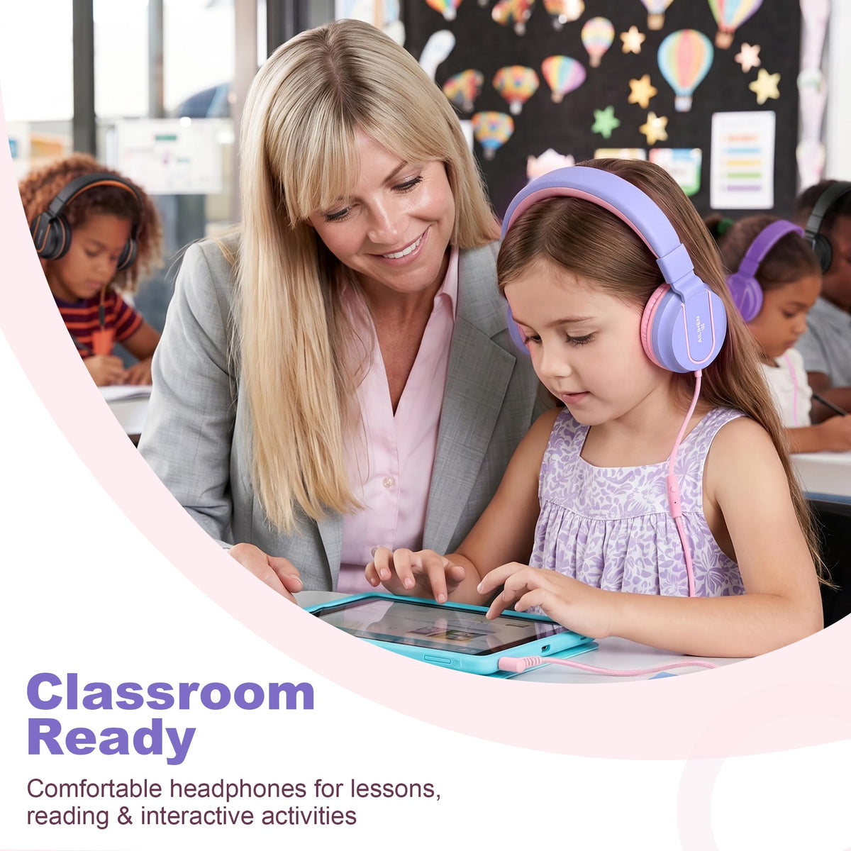AILIHEN I35 Kids Headphones for School with Mic, 93dB Volume, Green Purple