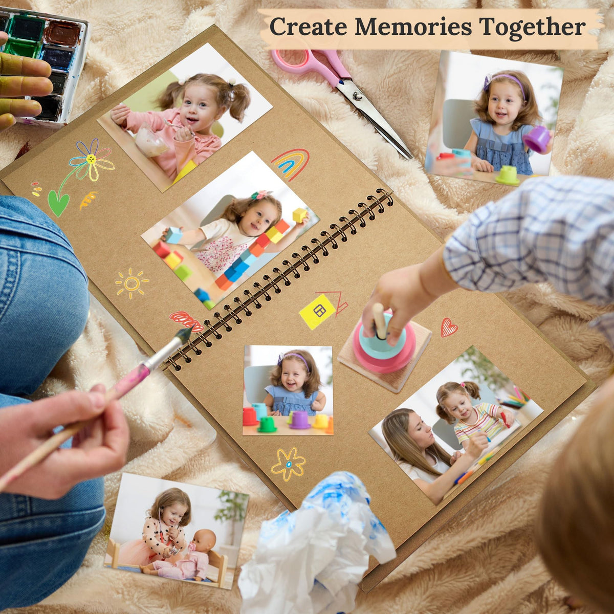 Polaroid Scrapbook Photo Album 7"x7" 20 Sheets 40 Pages Kraft Paper Khaki