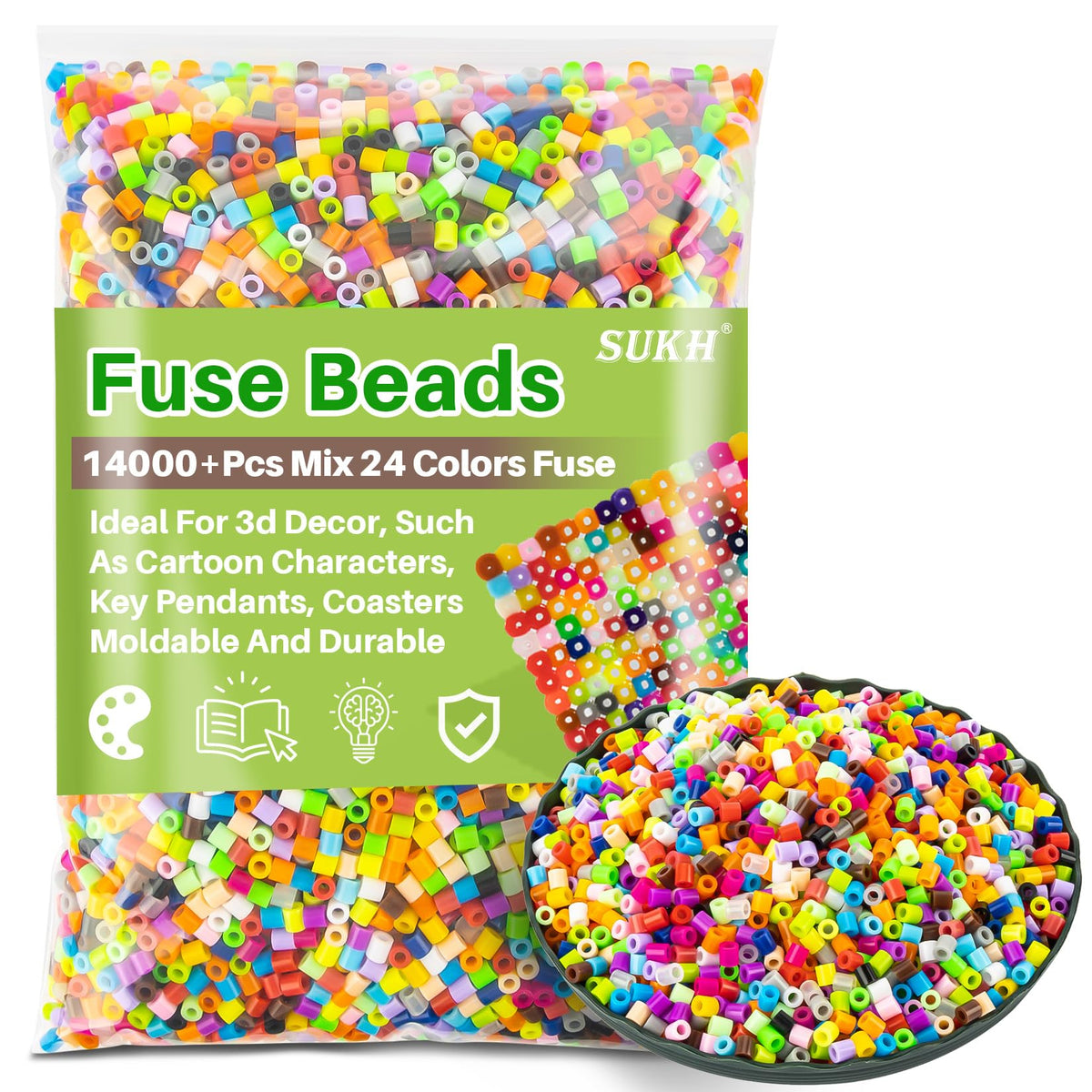 Sukh 5400+Pcs Fuse Beads Bulk - 5mm Melting Beads for Crafts, 24 Colors