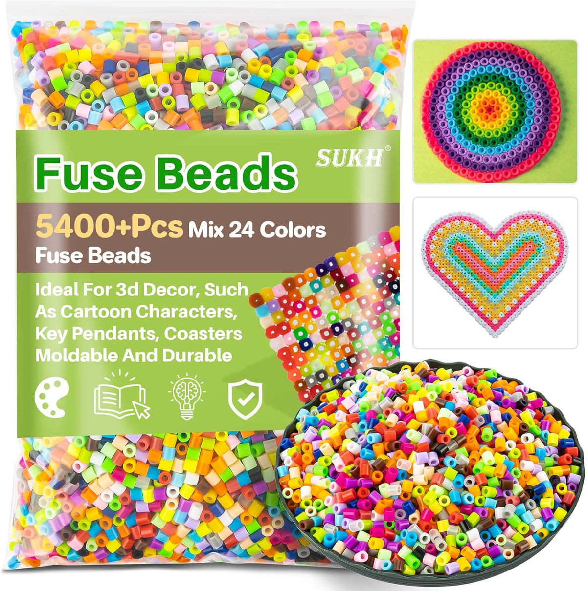 Sukh 5400+Pcs Fuse Beads Bulk - 5mm Melting Beads for Crafts, 24 Colors