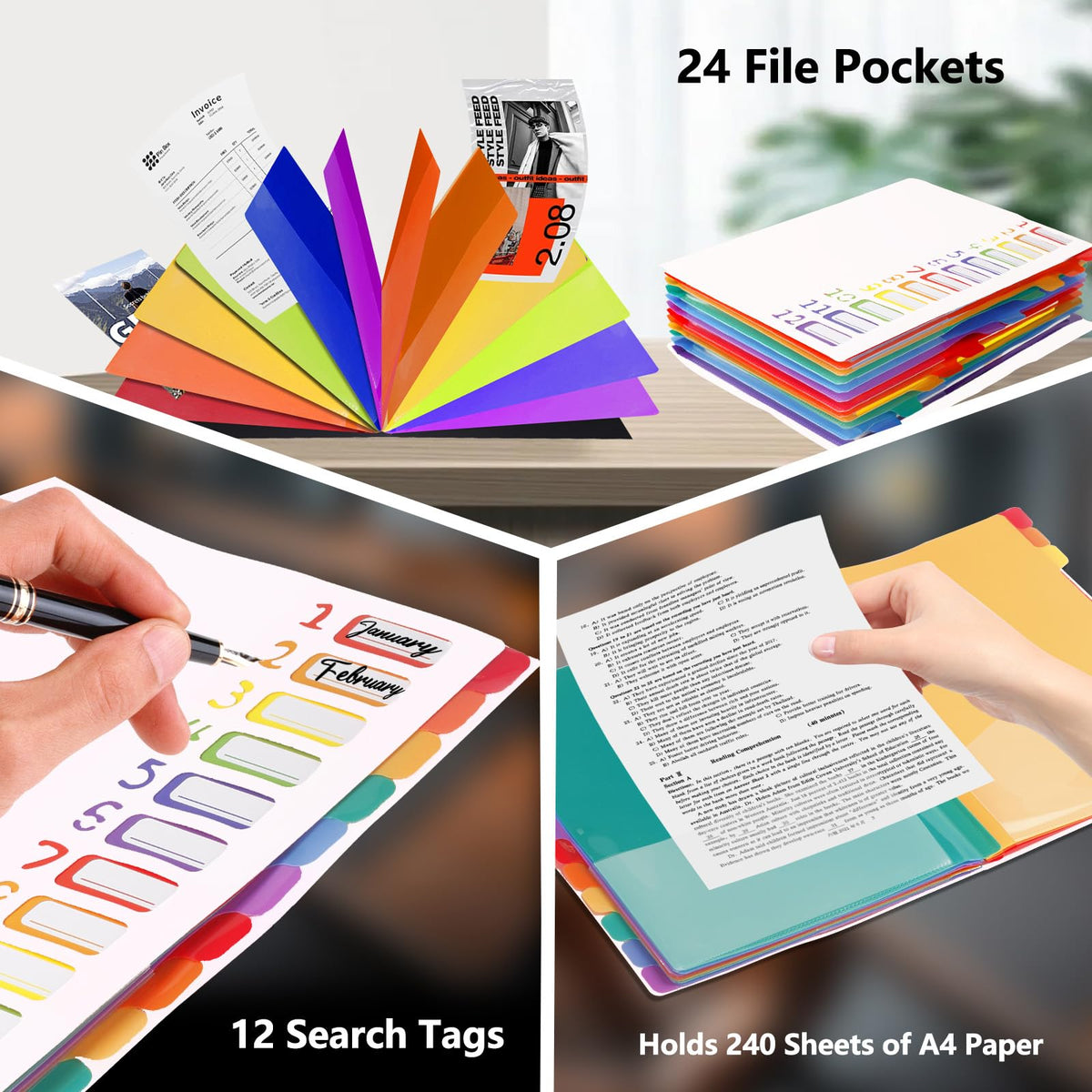 24 Pockets Expanding File Folder Organizer,Accordion File Organizer