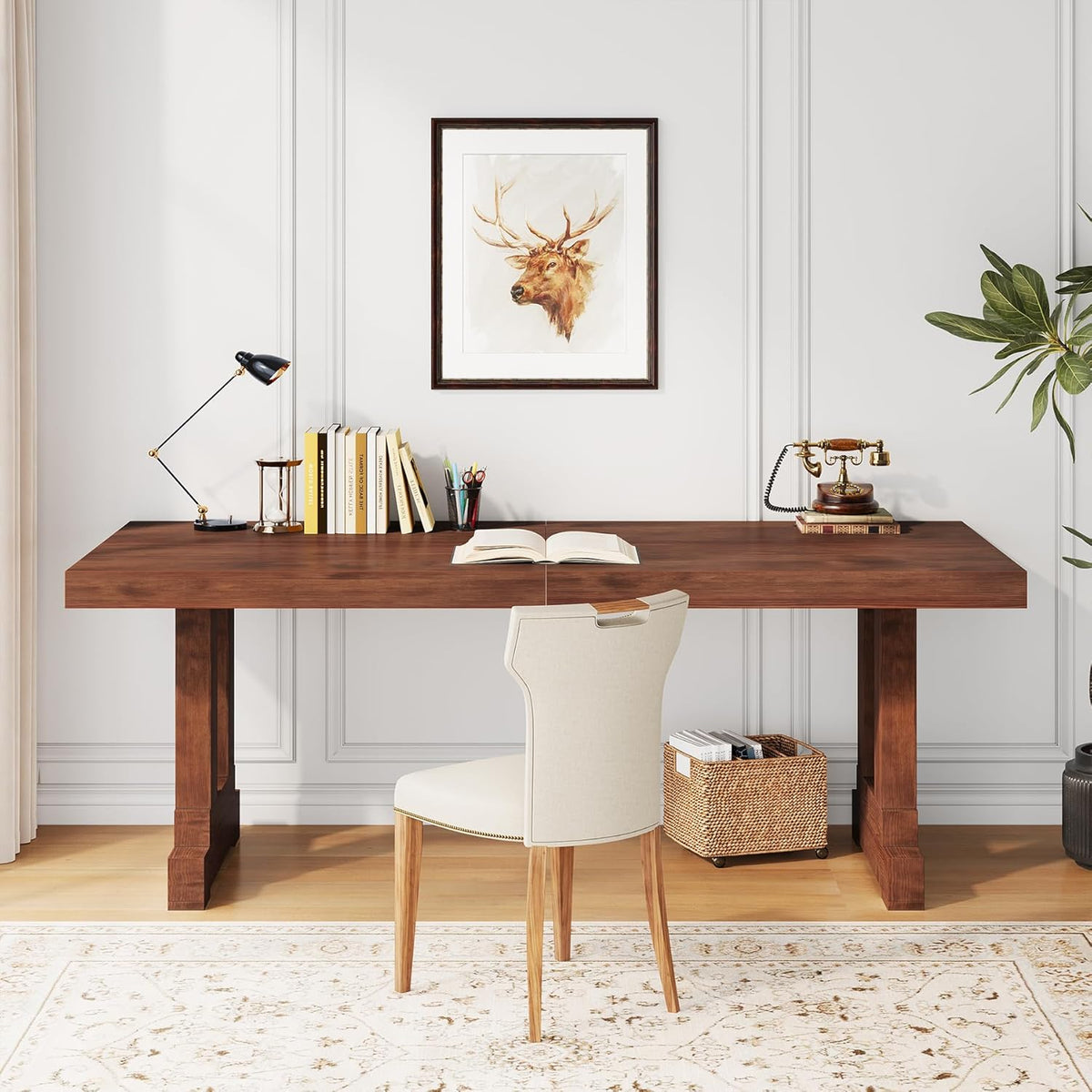 Condemo 63-Inch Solid Pine Student Desk, Dark Walnut