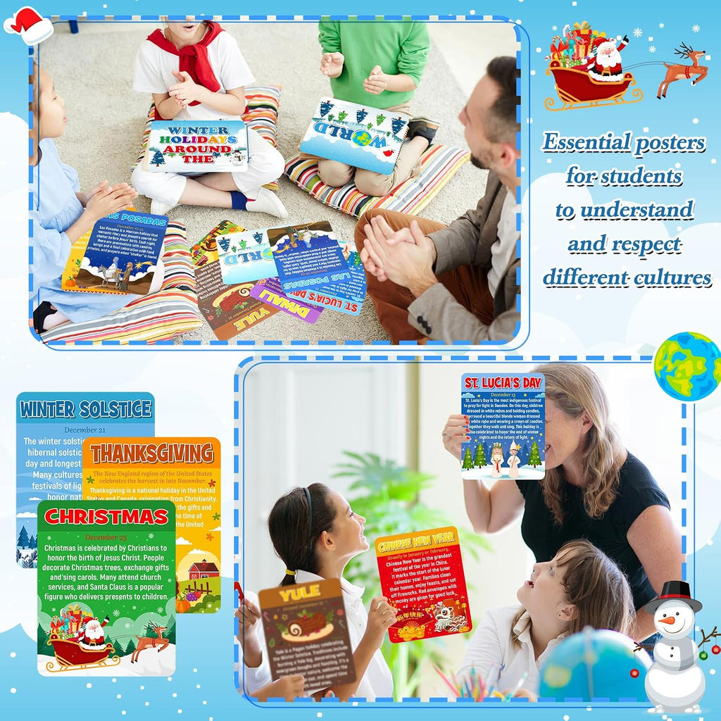 Funrous 18 Pcs Winter Holidays Bulletin Board Posters Set for Classroom