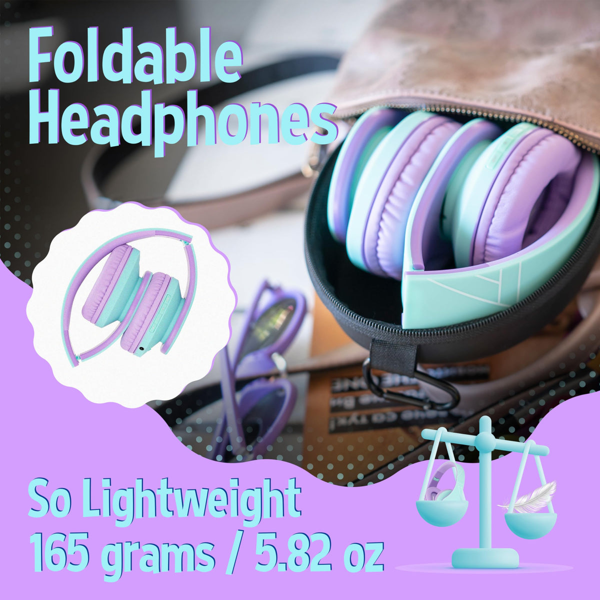 PowerLocus Kids Headphones Over-Ear, Bluetooth Wireless Headphones for Kids,with Microphone, Safe 85DB Volume Limited, Foldable with Carry Case, Audio Cable, Micro SD mode for Online Classes,PC,Phones