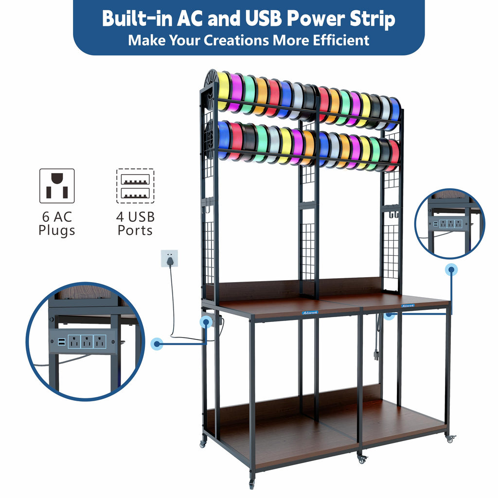 3D Printer Stand with Double Layer 3D Printer Filament Storage Rack, TR22 Heavy Duty Mobile Printer Table with Wheels for Studio Office Storage and Organization
