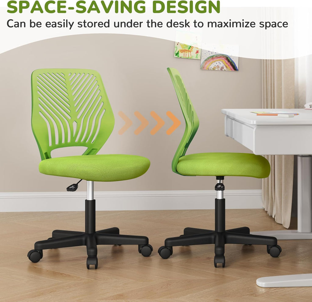 Yaheetech Small Desk Chair, Armless Adjustable Swivel Seat, Green