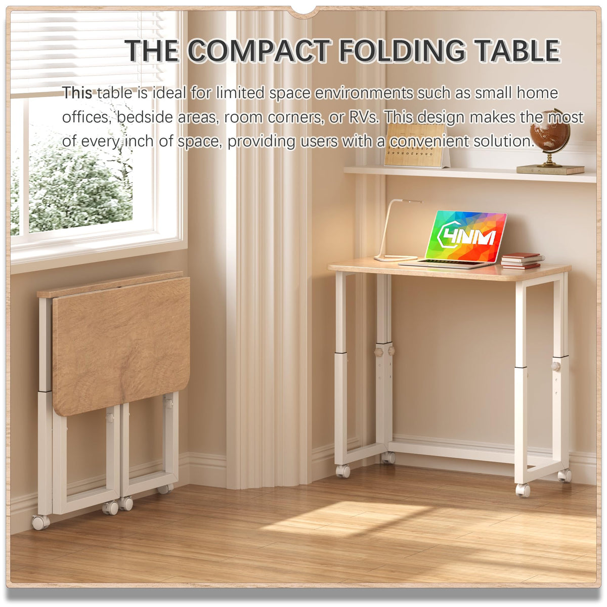 4NM 27.5-Inch Folding Student Desk with Wheels