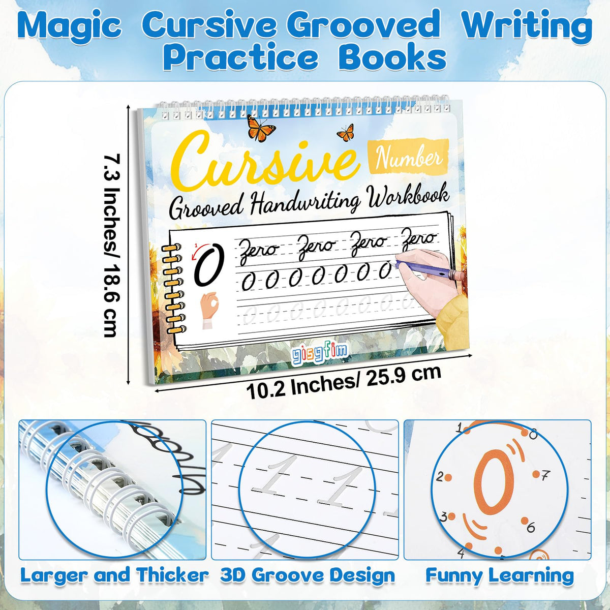 Grooved Cursive Handwriting Workbook Magic Reusable Grooved Cursive Handwriting Practice Guided Tracing with Disappearing Ink Pens for Beginners Kids Learning Activities Supplies (Letters)