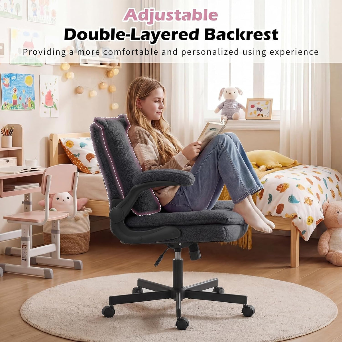 TUNYI Wide Cushioned Desk Chair with Wheels (Multiple Colors)