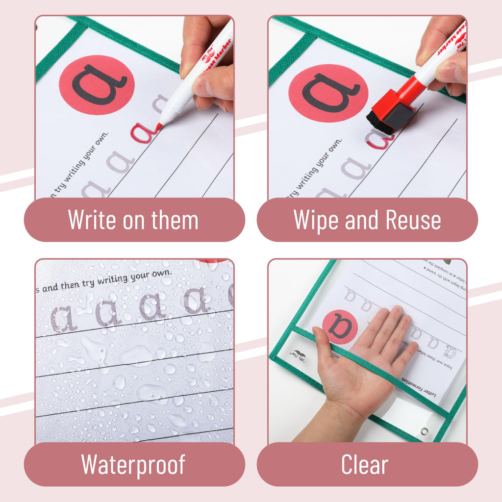 Mr. Pen- Reusable Dry Erase Pocket Sleeves, 10" x 14", 6 Pack, Colorful