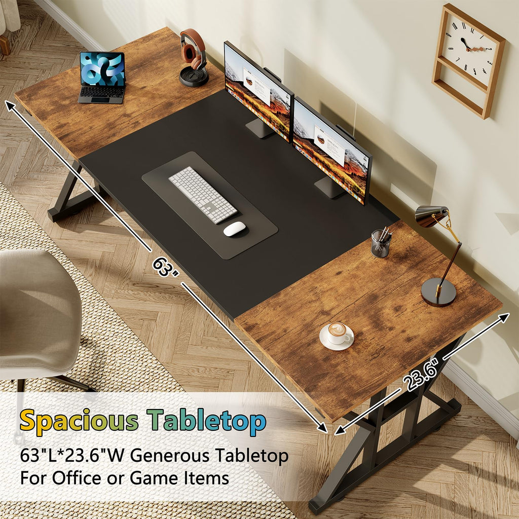 63" Large Computer Desk with Thickened Frame for Home Office, Living Room
