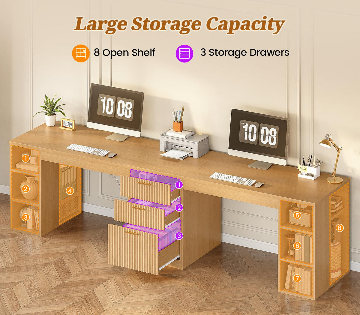 SEDETA 96.5-Inch Two-Student Desk with Drawers