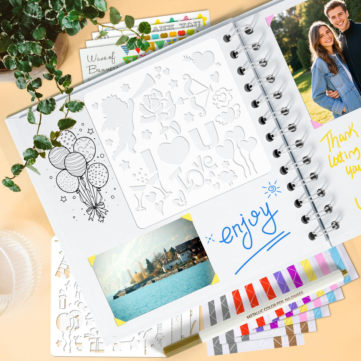Gotideal 80 Pages Scrapbook Album with 10 Metallic Markers, Black