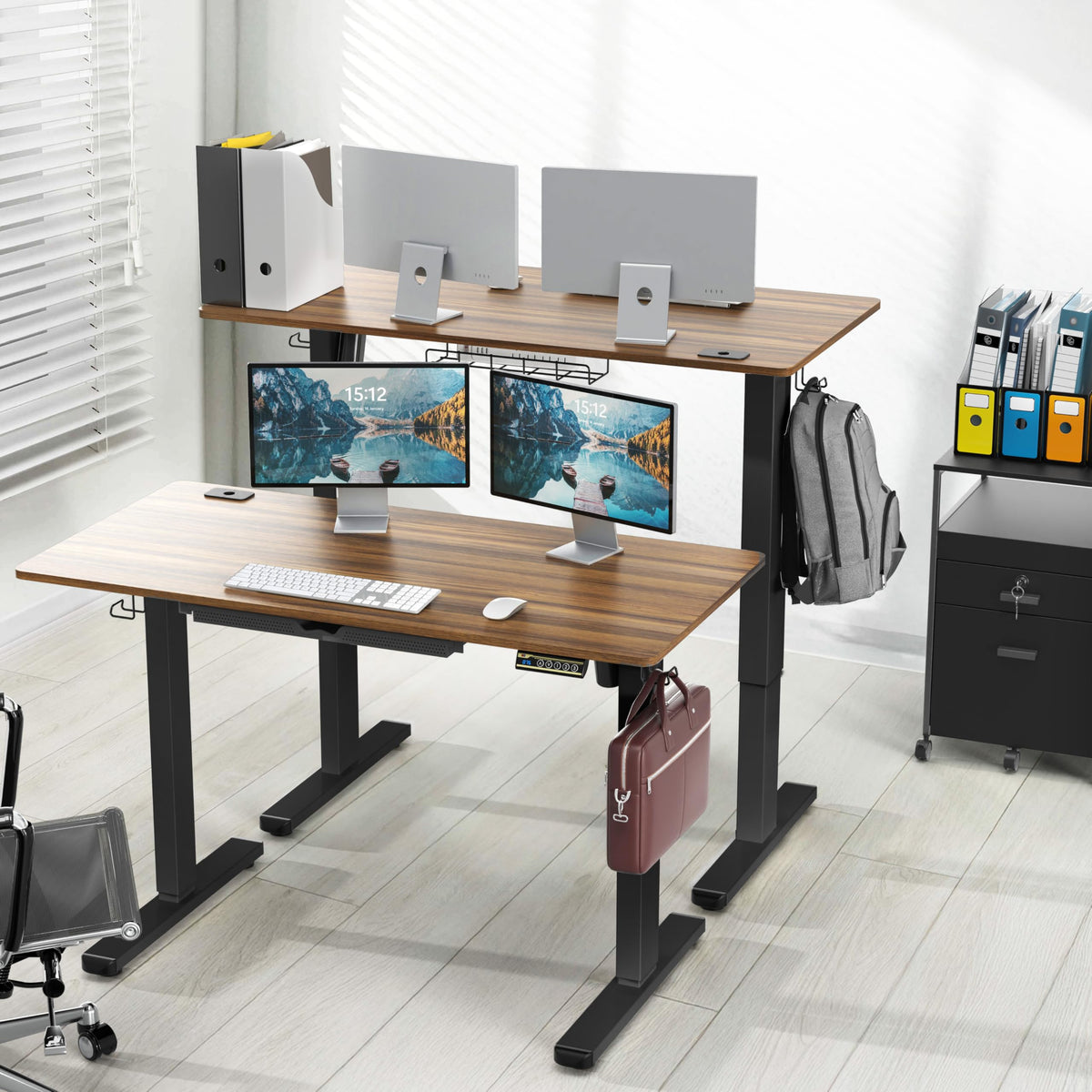 SHW 55 x 28 Electric Height Adjustable Standing Desk w/Drawer, White