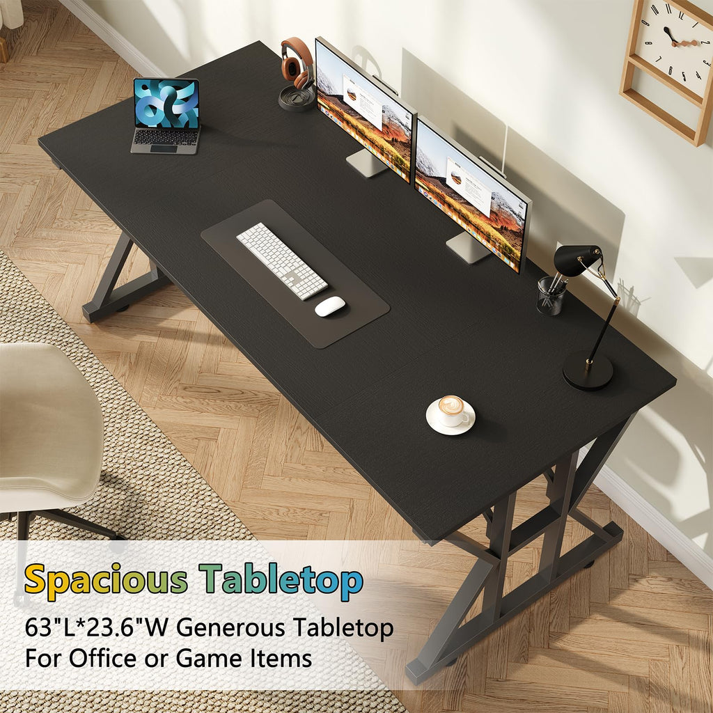 63" Large Computer Desk with Thickened Frame for Home Office, Living Room