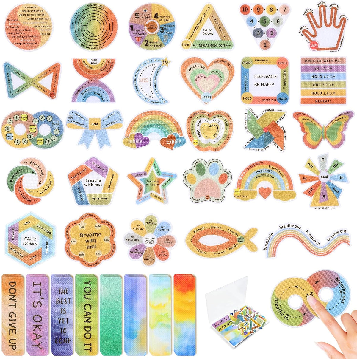 108 Pieces Sensory Stickers - 2 Textured Surface Sensory Stickers with Storage Box - Fidget Strips for Adults, and ADHD - Anxiety Relief Mindfulness Stickers for Office Desk