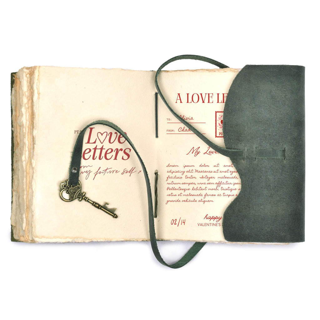 LEATHER VILLAGE Vintage Leather Journal Key Lock, Teal 6x4.