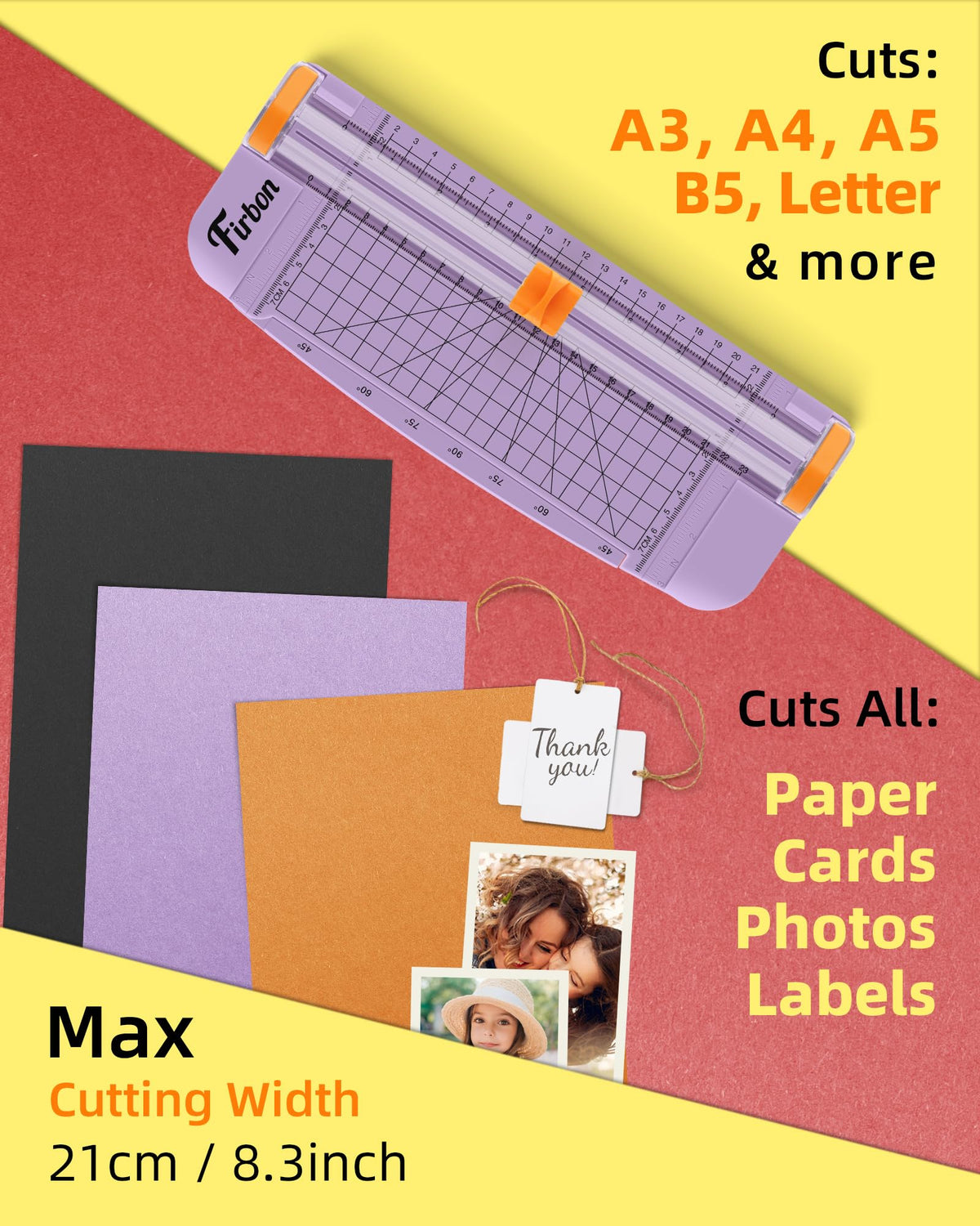 Firbon A5 Paper Cutter, Small Straight Paper Trimmer with Side Ruler
