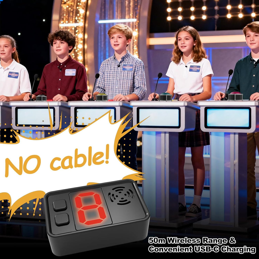 Buzzers for Trivia Games, Rechargeable Answer Buzzers for Classroom with Light, Show Who Buzzed First, 3-Second Auto Reset Buzzer System for Game Show, School, Jeopardy, Family Feud Night (8 Colors)